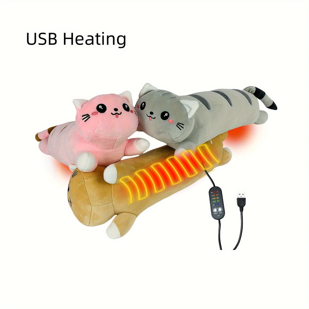 Heated Plush Cat Pillow – USB, Soft Fabric, Embroidery, Multipurpose Pain Relief