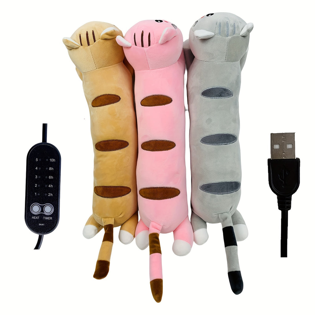 Heated Plush Cat Pillow – USB, Soft Fabric, Embroidery, Multipurpose Pain Relief