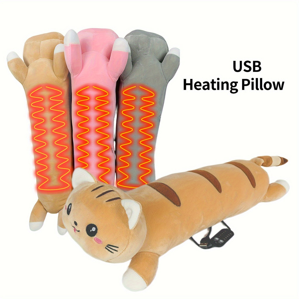 Heated Plush Cat Pillow – USB, Soft Fabric, Embroidery, Multipurpose Pain Relief