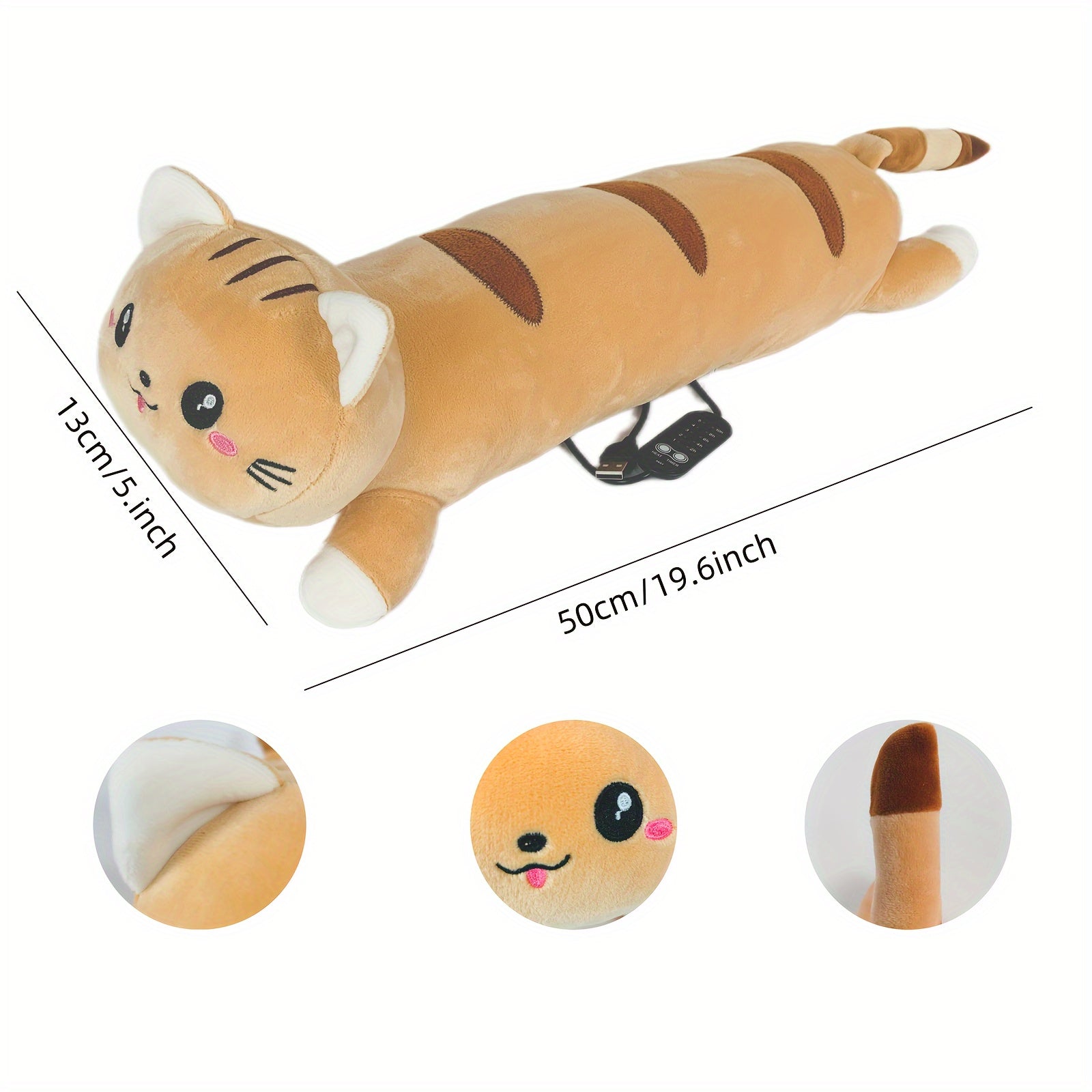 Heated Plush Cat Pillow – USB, Soft Fabric, Embroidery, Multipurpose Pain Relief