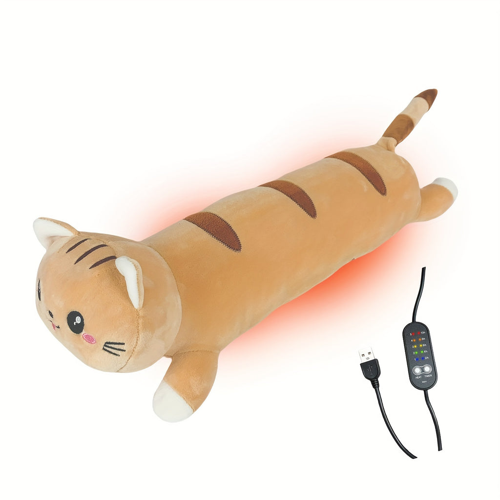 Heated Plush Cat Pillow – USB, Soft Fabric, Embroidery, Multipurpose Pain Relief