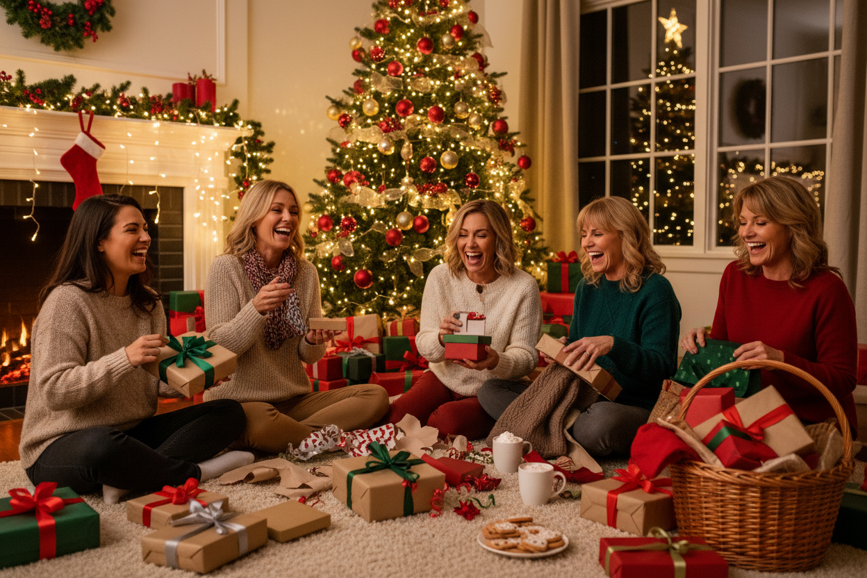 women opening christmas presents